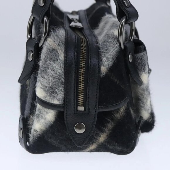 BURBERRY Nova Check Blue Label Shoulder Bag Wool Leather Black Auth 102387 - Picture 3 of 16